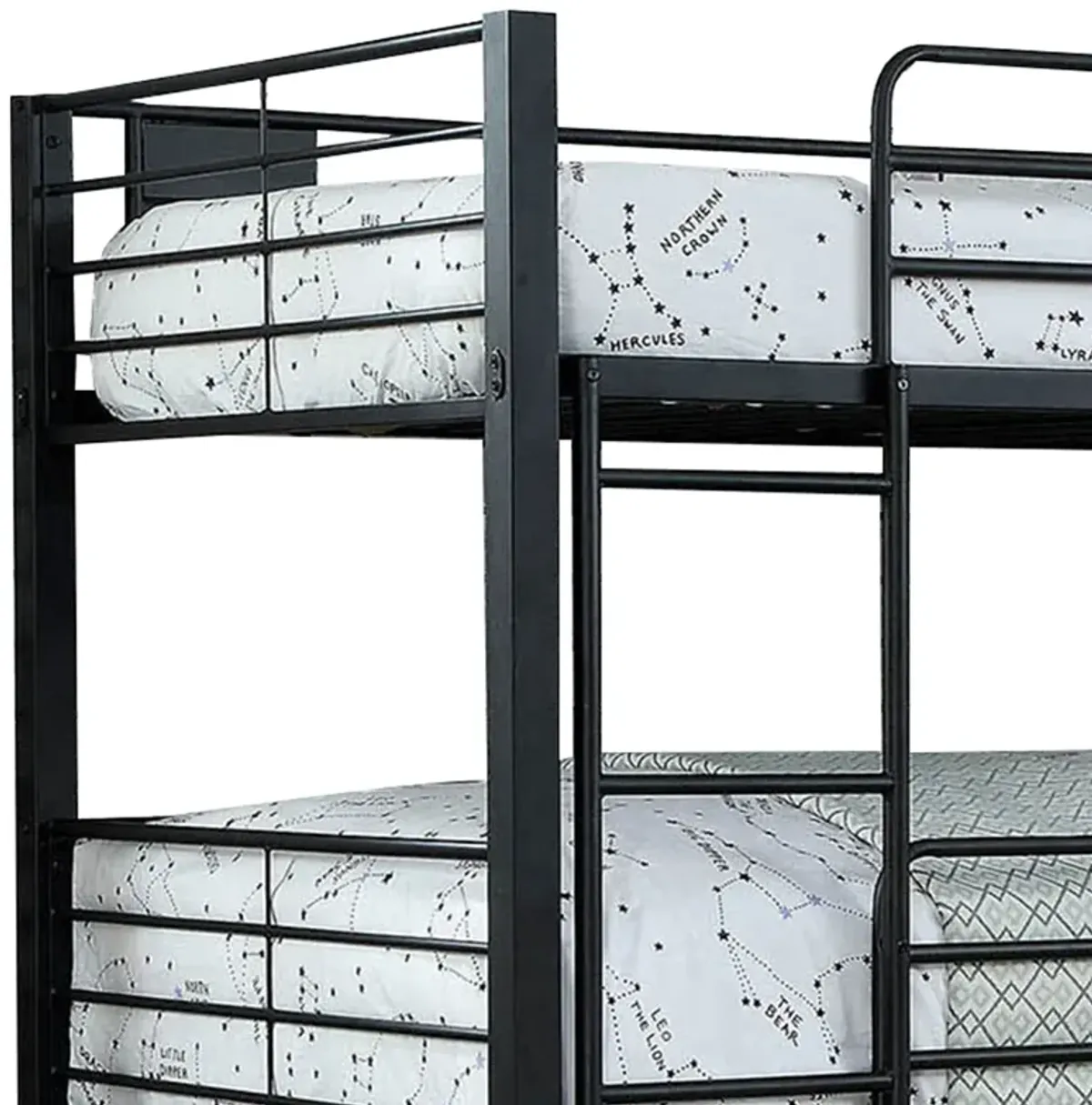 3 Tier Bunk Bed with Attached Ladders, Black-Benzara