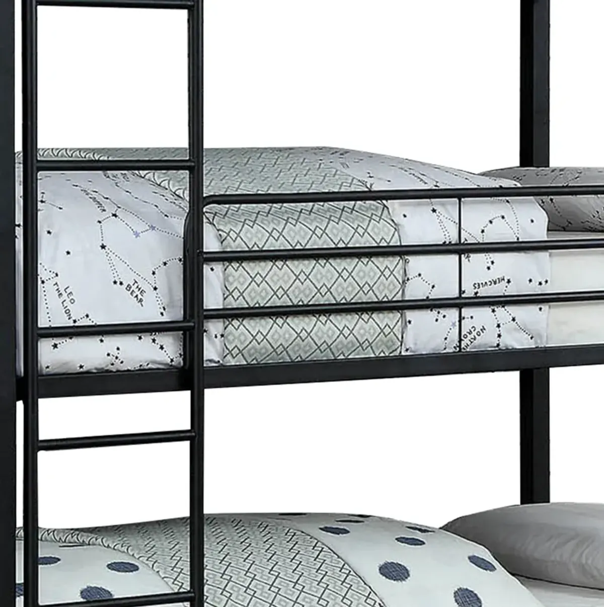 3 Tier Bunk Bed with Attached Ladders, Black-Benzara