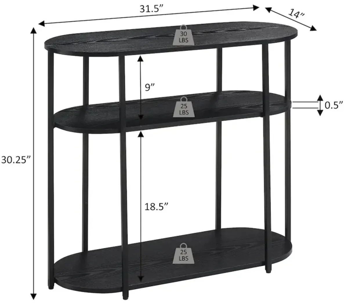 Convenience Concepts Designs2Go Simon 3 Tier Oval Entryway Hall Table