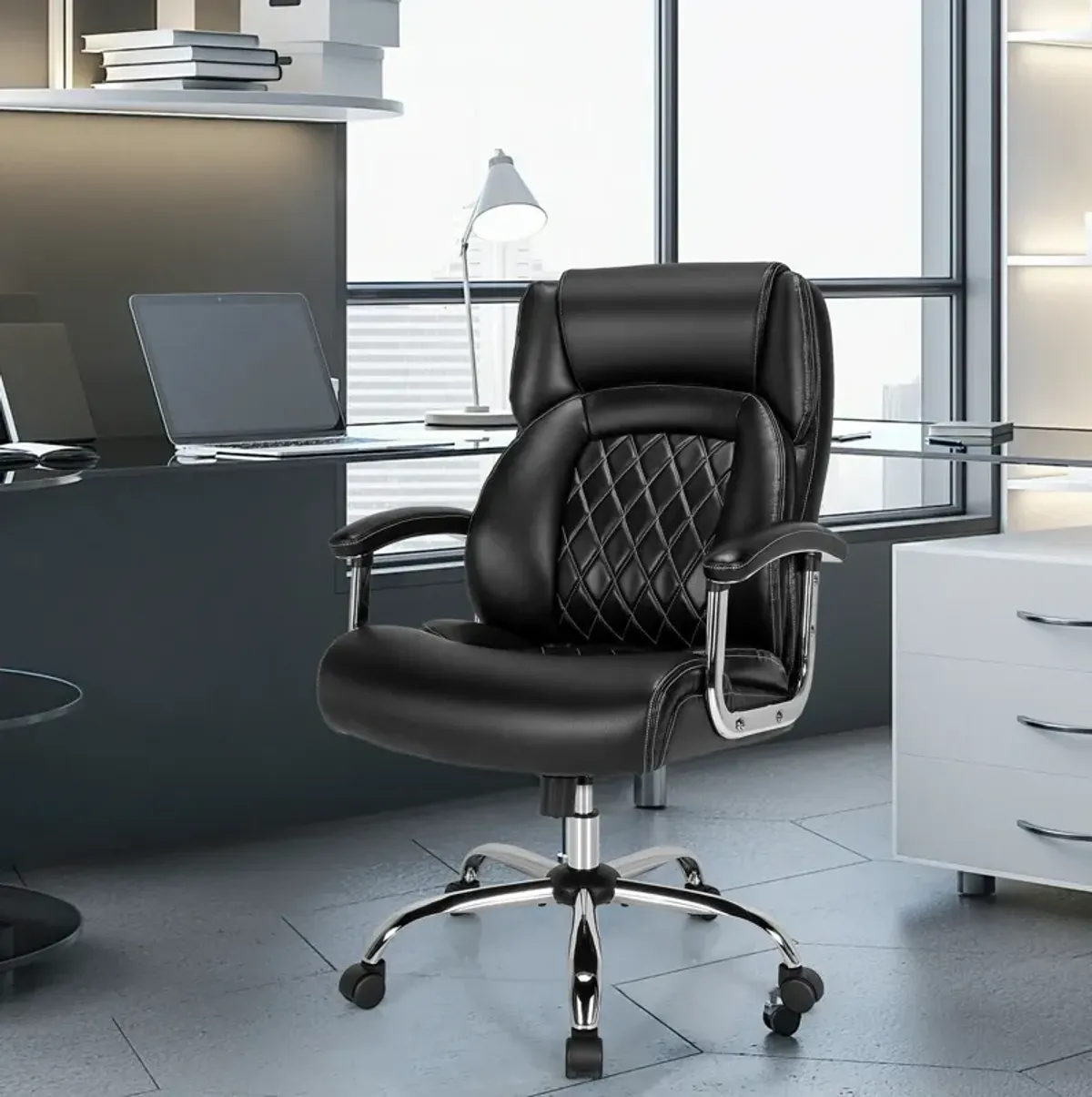 Height Adjustable Big and Tall Office Chair Computer Desk Chair with Metal Base