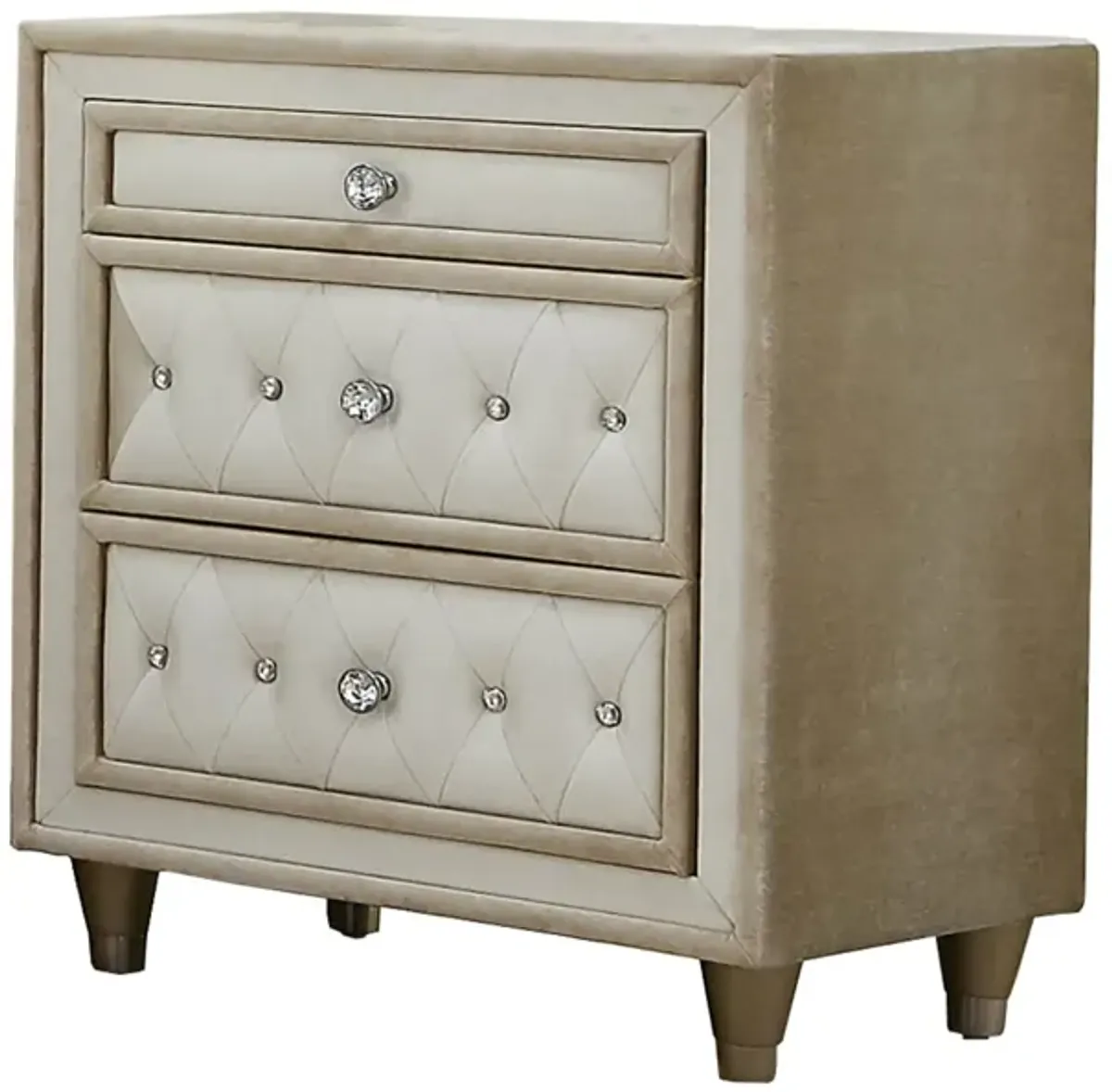 Coaster Home Furnishings 3 Drawers Velvet Nightstand, Ivory and Camel