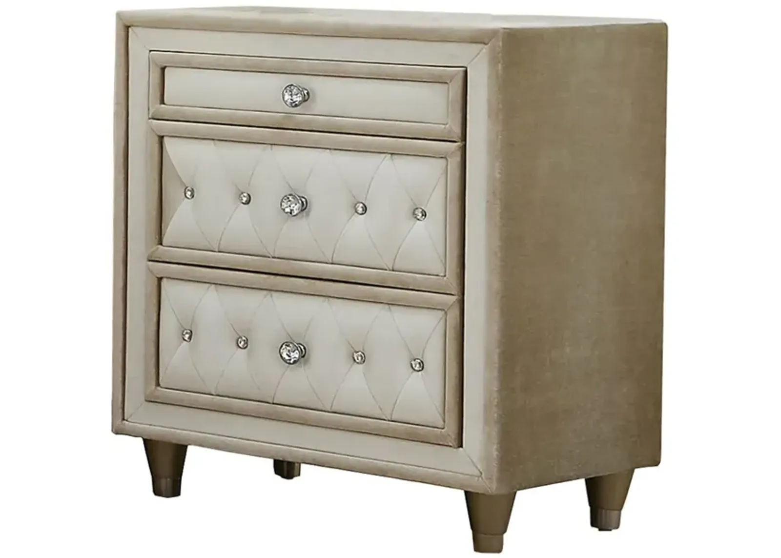 Coaster Home Furnishings 3 Drawers Velvet Nightstand, Ivory and Camel