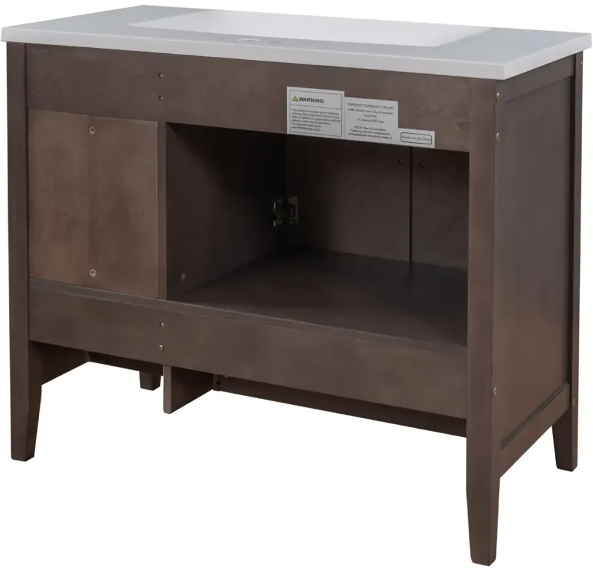 36 Bathroom Vanity Base Only, Solid Wood Frame And MDF Boards, Brown