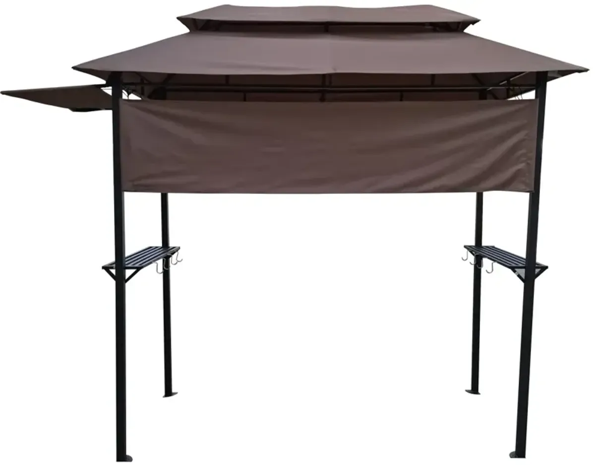 8 X 4FT Grill Gazebo With Soft Top Canopy And Steel Frame With Hook And Bar Counter