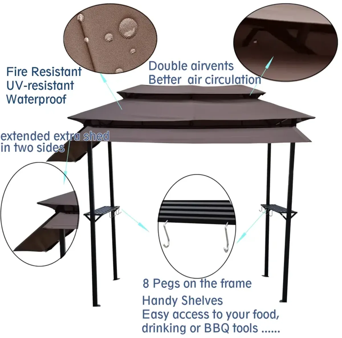 8 X 4FT Grill Gazebo With Soft Top Canopy And Steel Frame With Hook And Bar Counter