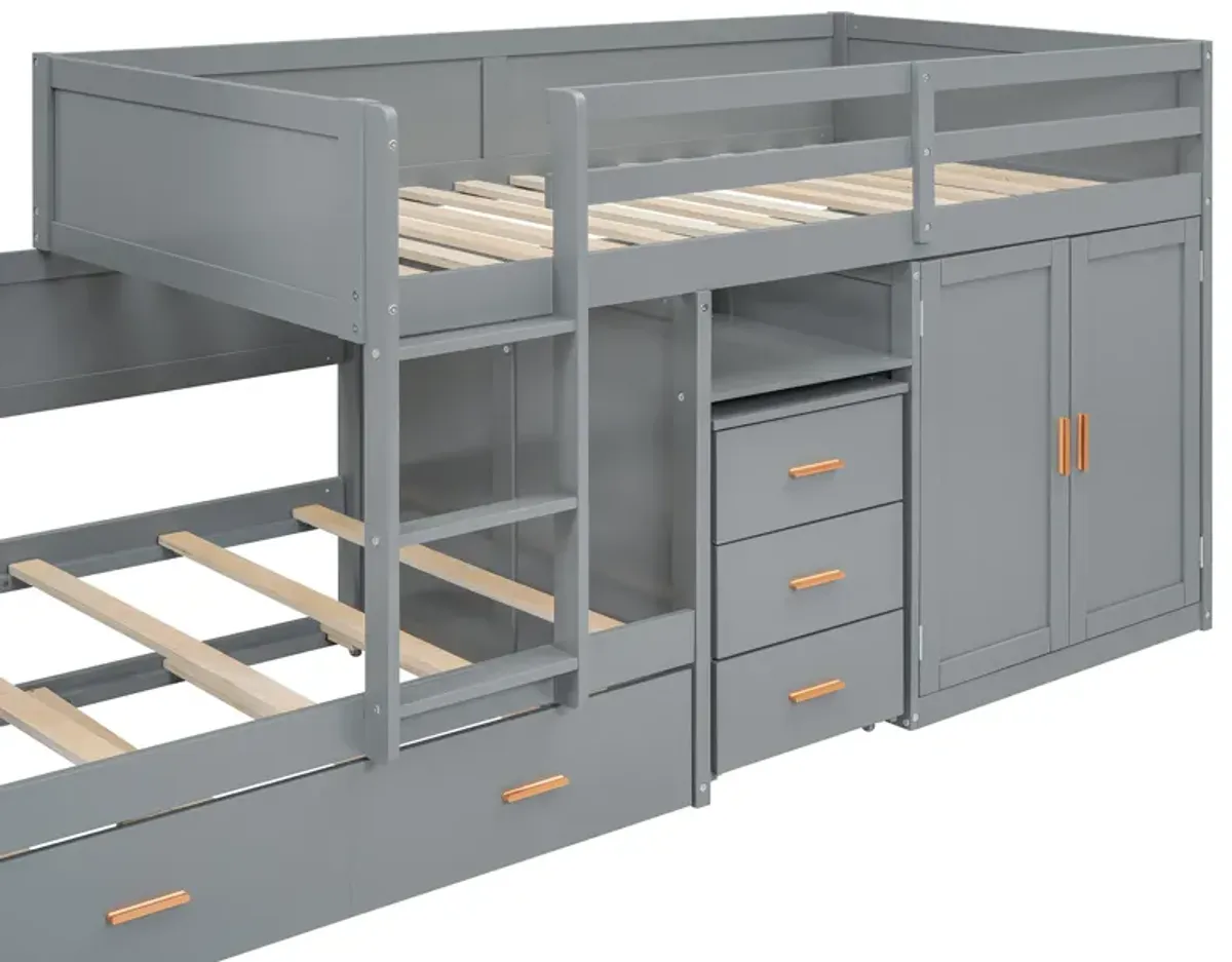 Merax Bunk Bed with Trundle, Cabinet, and Wardrobe