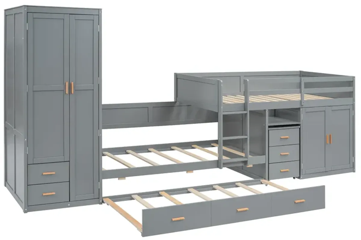 Merax Bunk Bed with Trundle, Cabinet, and Wardrobe