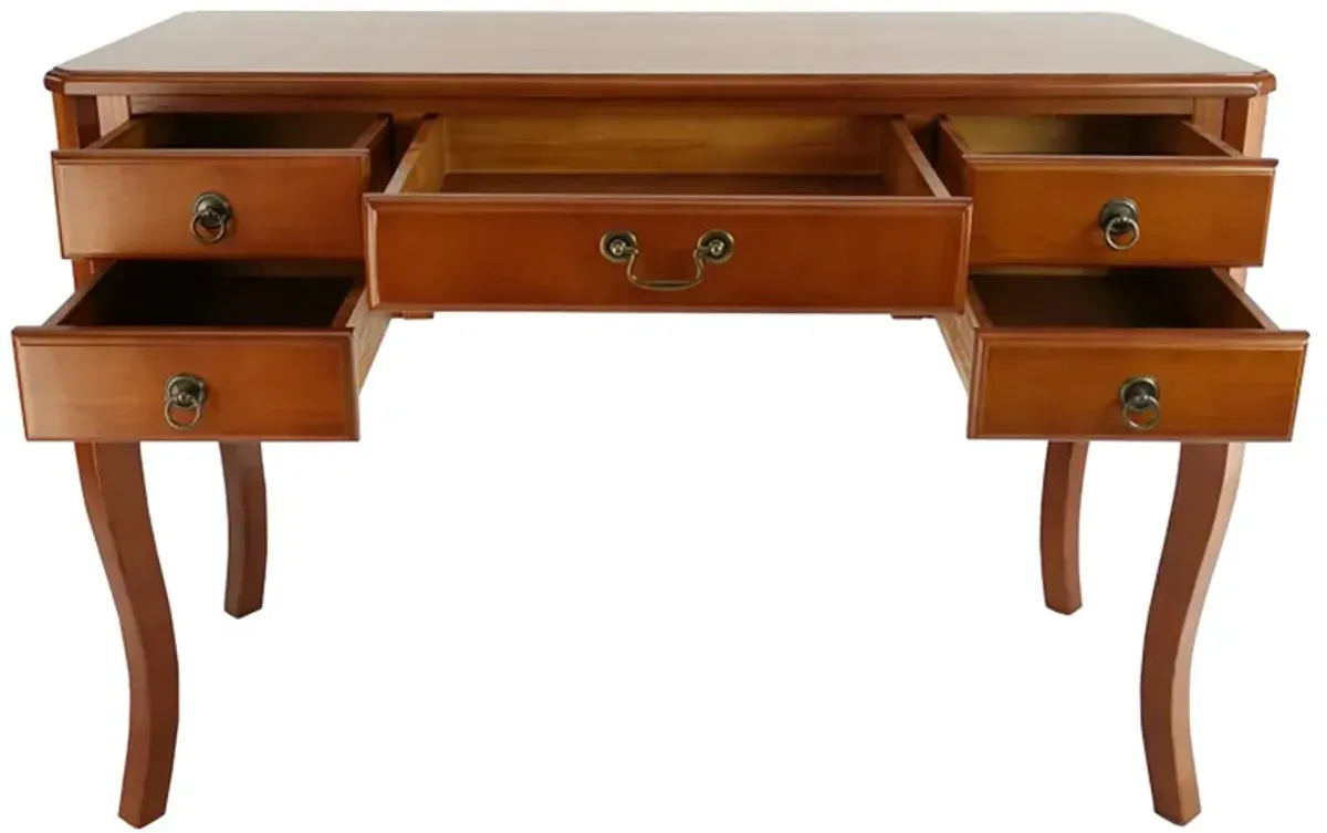 Wooden Writing Desk with Cabriole Legs and 5 Drawers