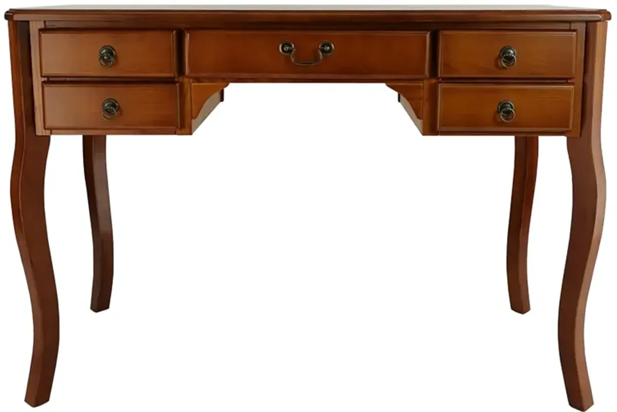 Wooden Writing Desk with Cabriole Legs and 5 Drawers