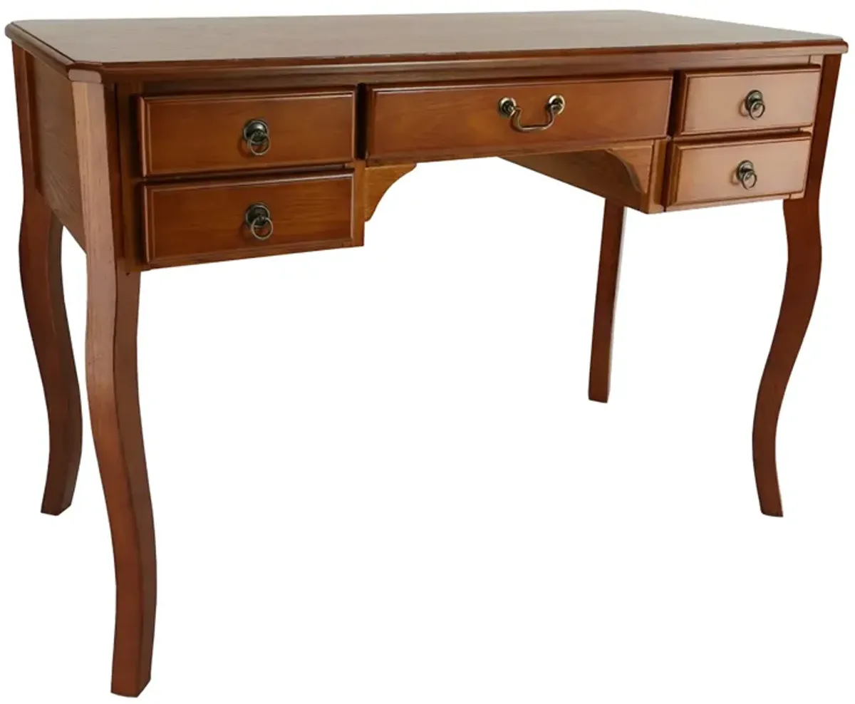 Wooden Writing Desk with Cabriole Legs and 5 Drawers