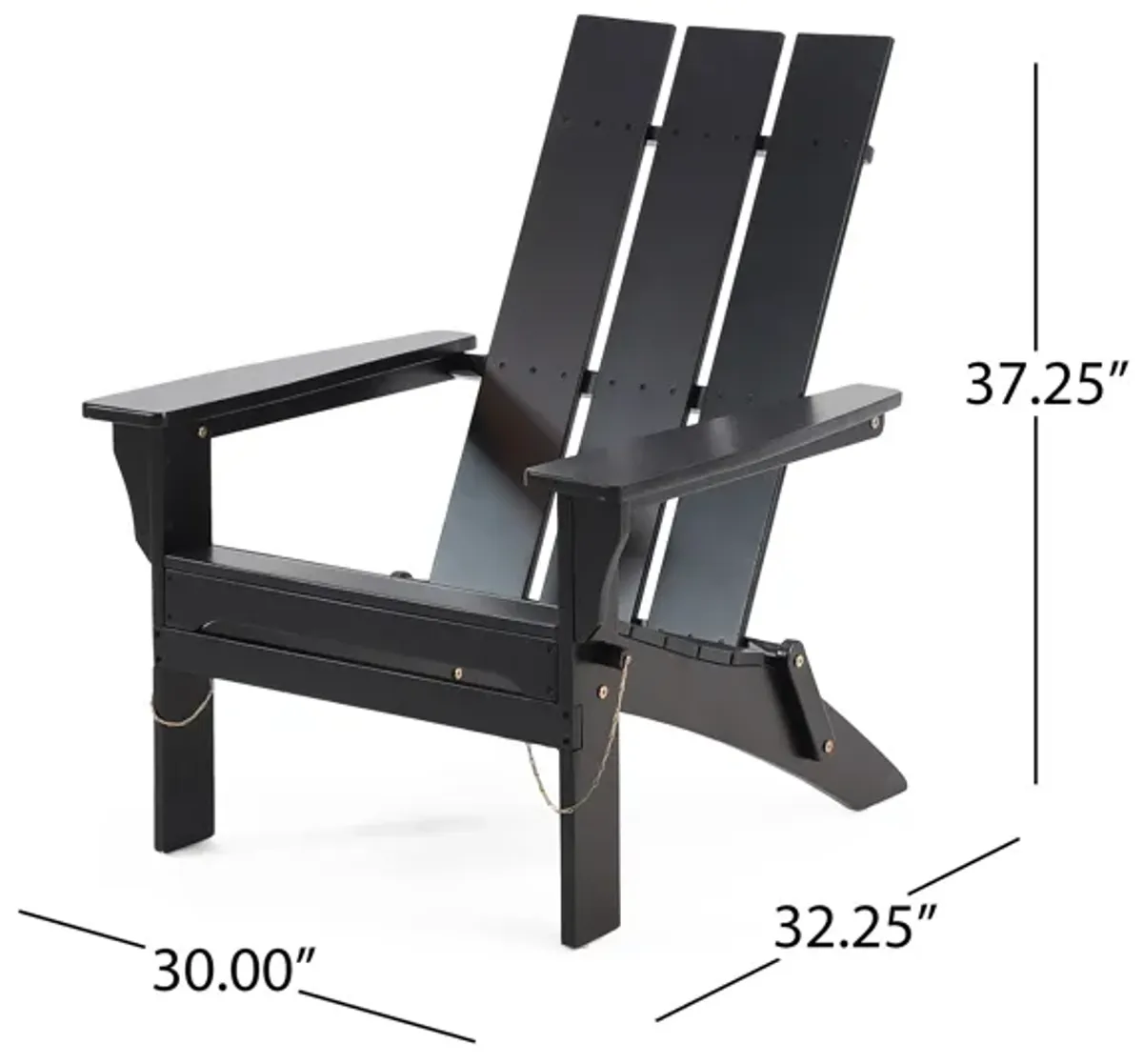 Foldable Outdoor Adirondack Chair, Rustic Black Steel and Acacia Wood