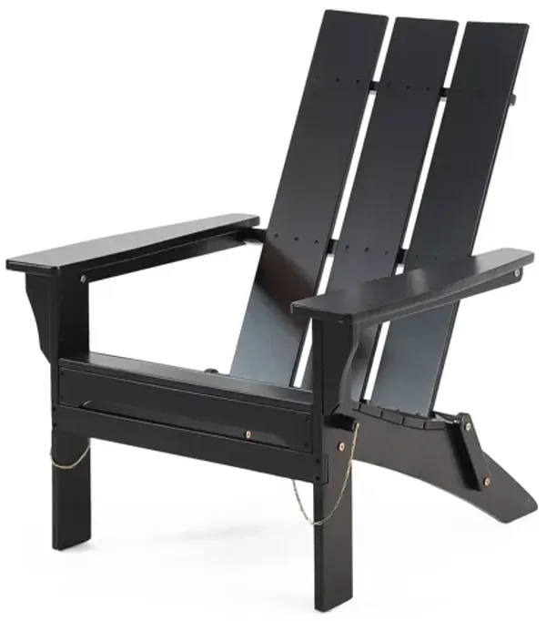 Foldable Outdoor Adirondack Chair, Rustic Black Steel and Acacia Wood - Benzara