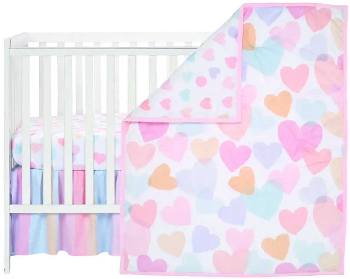 Bedtime Originals Rainbow Hearts Pink/Purple 3-Piece Baby Crib Bedding Set