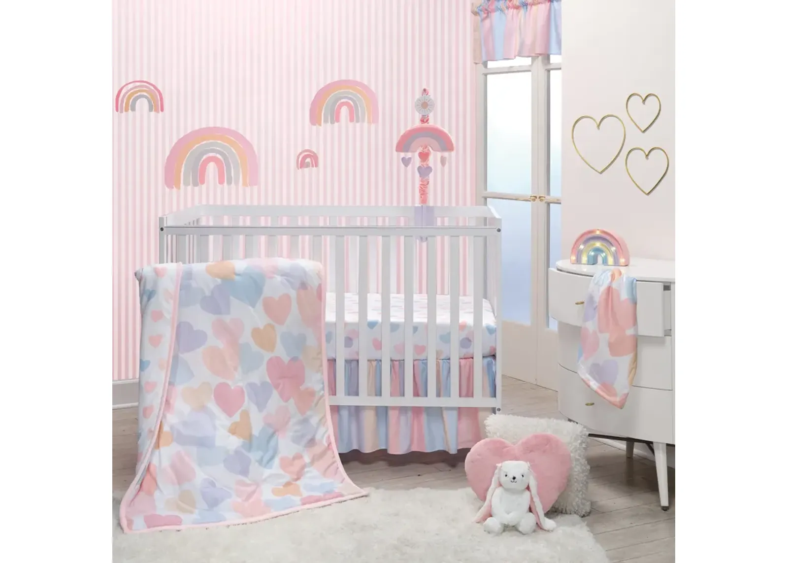 Bedtime Originals Rainbow Hearts Pink/Purple 3-Piece Baby Crib Bedding Set