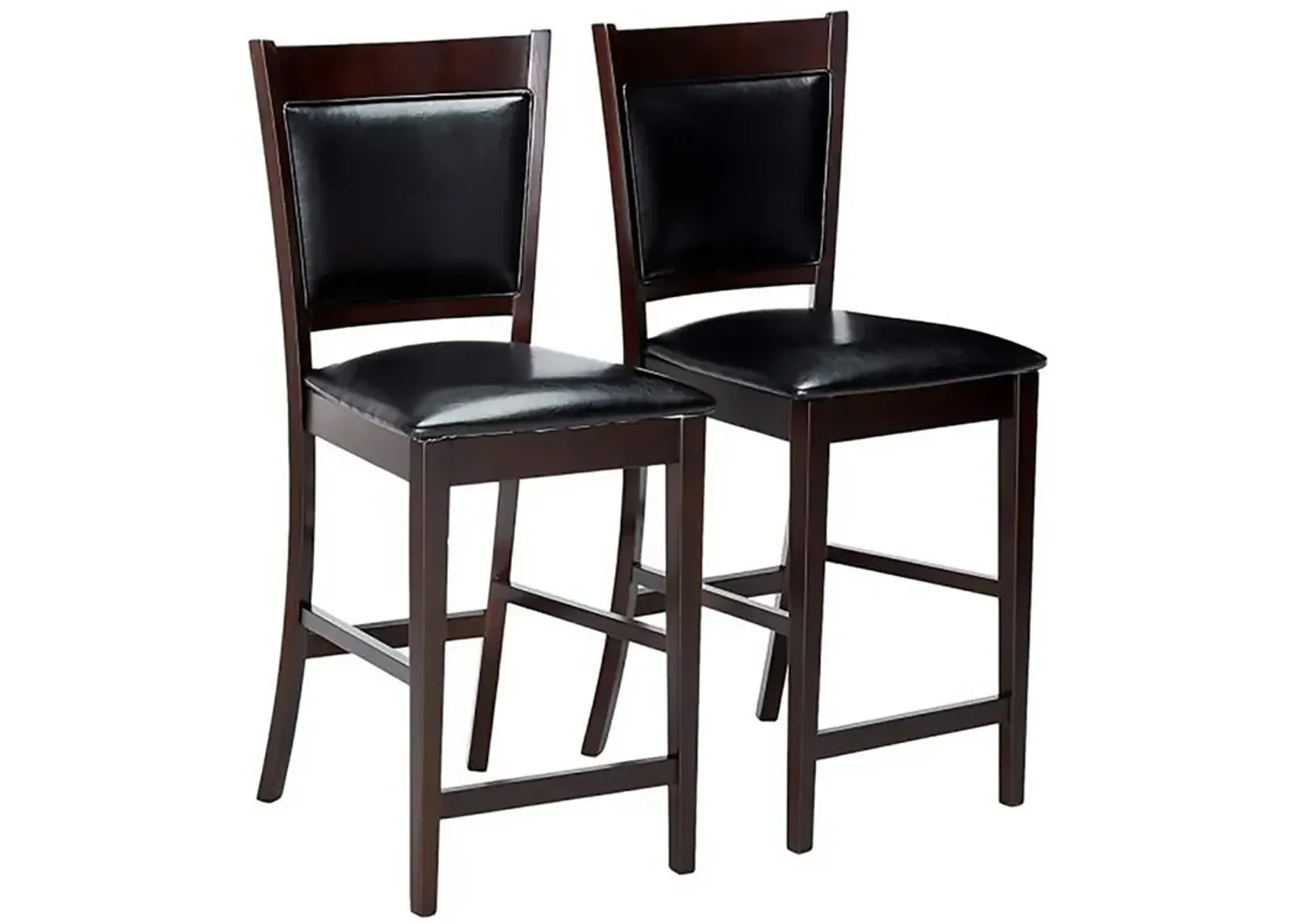 Counter Height Chair Vinyl Padded Seat & Back, Espresso  Brown, Set of 2-Benzara