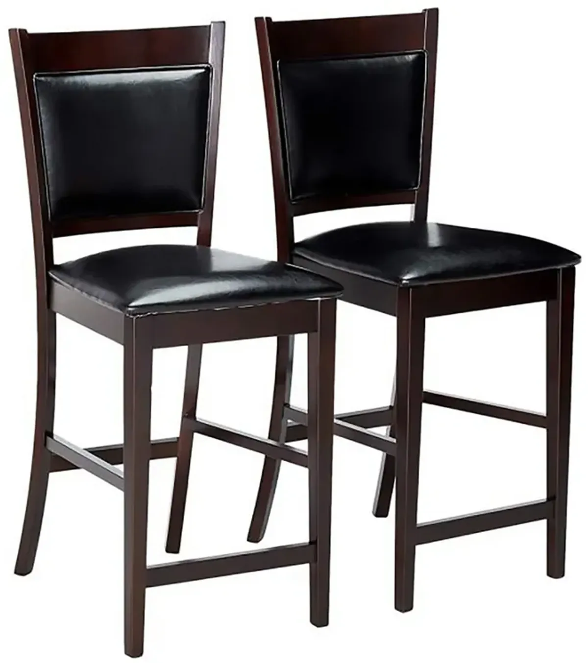 Counter Height Chair Vinyl Padded Seat & Back, Espresso  Brown, Set of 2-Benzara