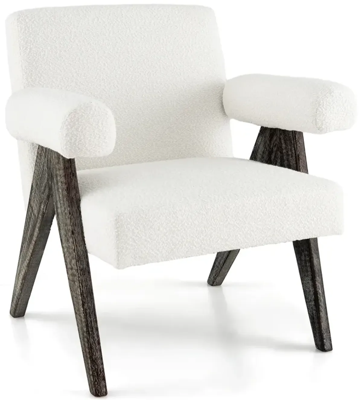 Upholstered Armchair with Natural Rubber Wood Legs and Sponge Padded Seat-White