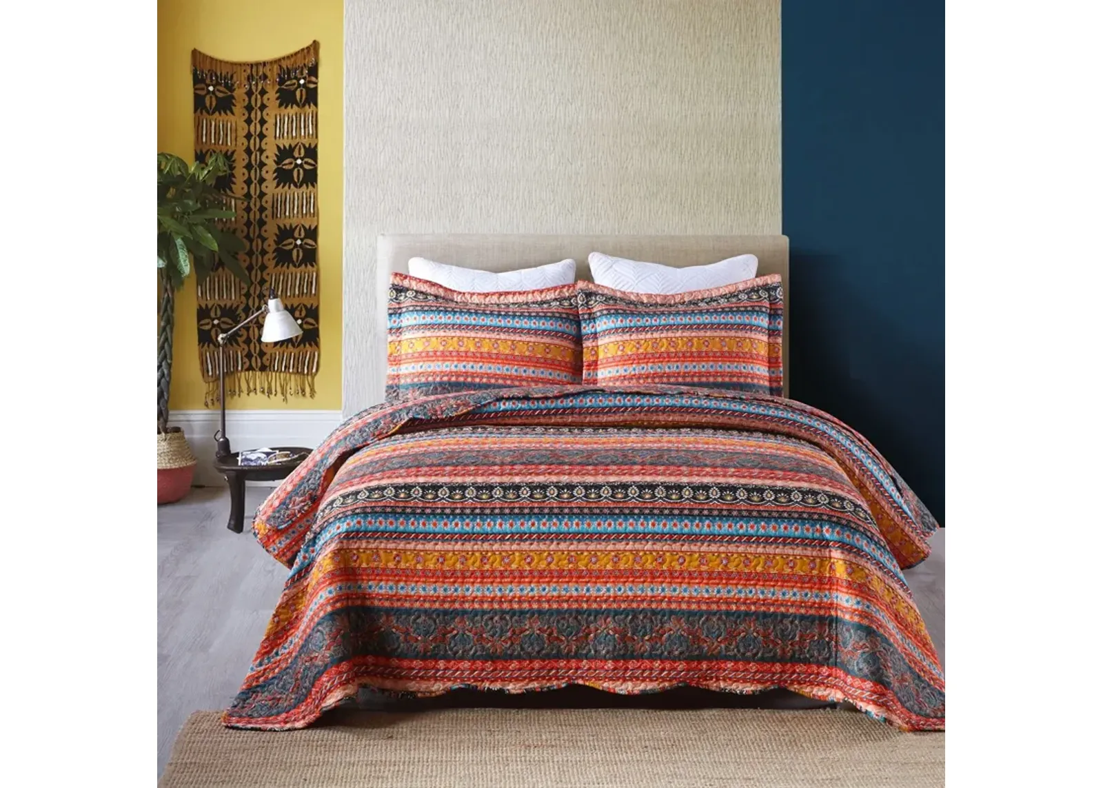 MarCielo 3 Pcs Bohemian Quilt Bedspread Set B012