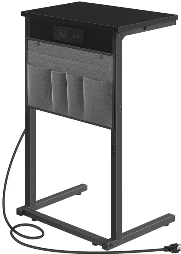 HOOBRO C Shaped End Table with Charging Station, 28"" Tall Couch Table for Couch and Recliner for Small Spaces, Slide Under Sofa