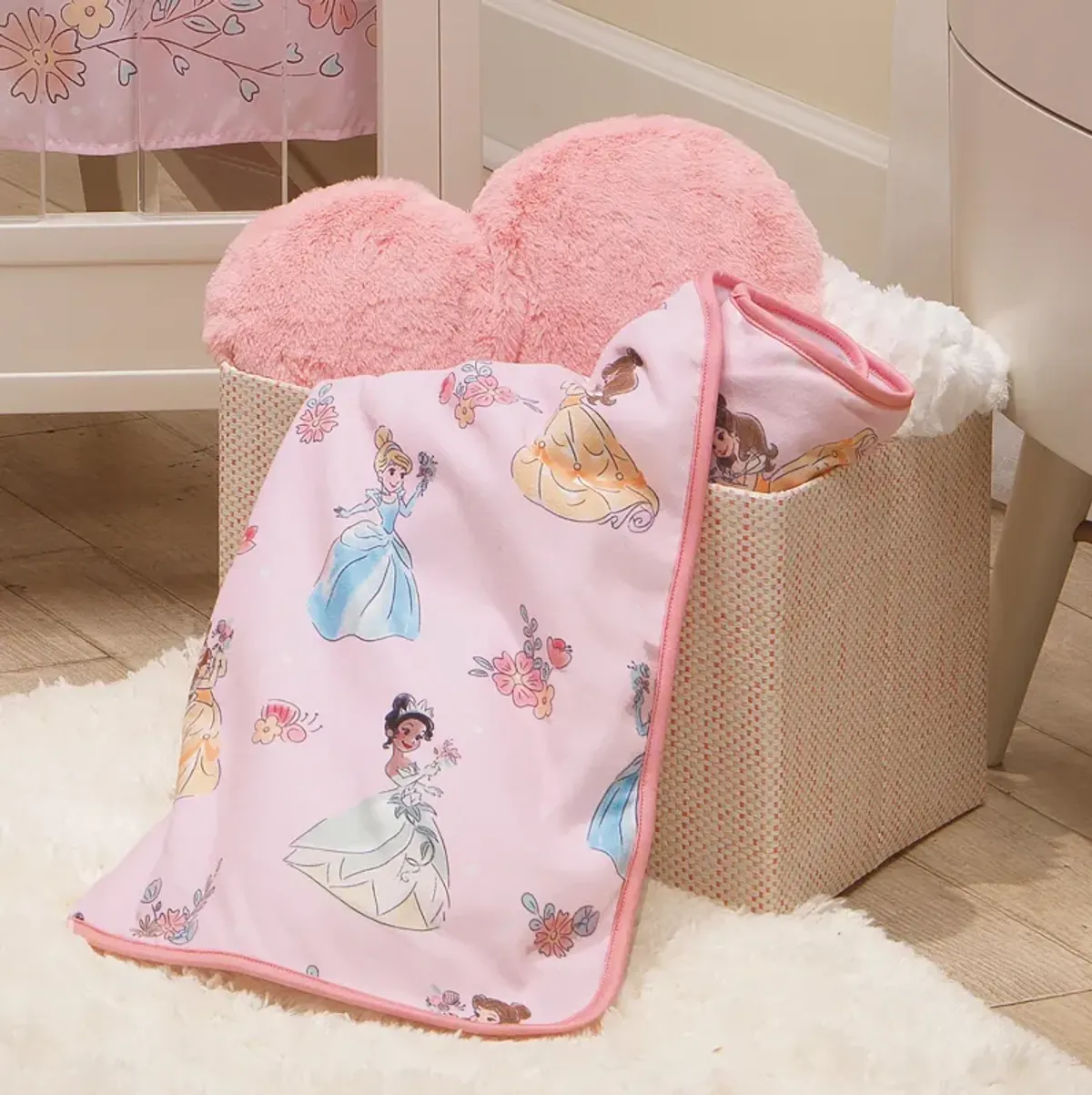 Lambs & Ivy Disney Princesses Pink Fleece Baby Blanket - Belle/Tiana/Cinderella