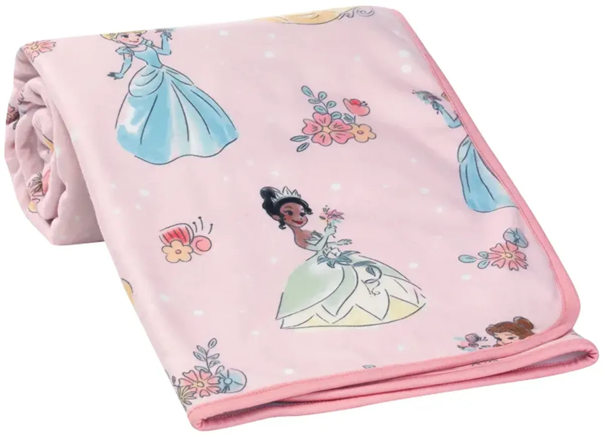 Lambs & Ivy Disney Princesses Pink Fleece Baby Blanket - Belle/Tiana/Cinderella