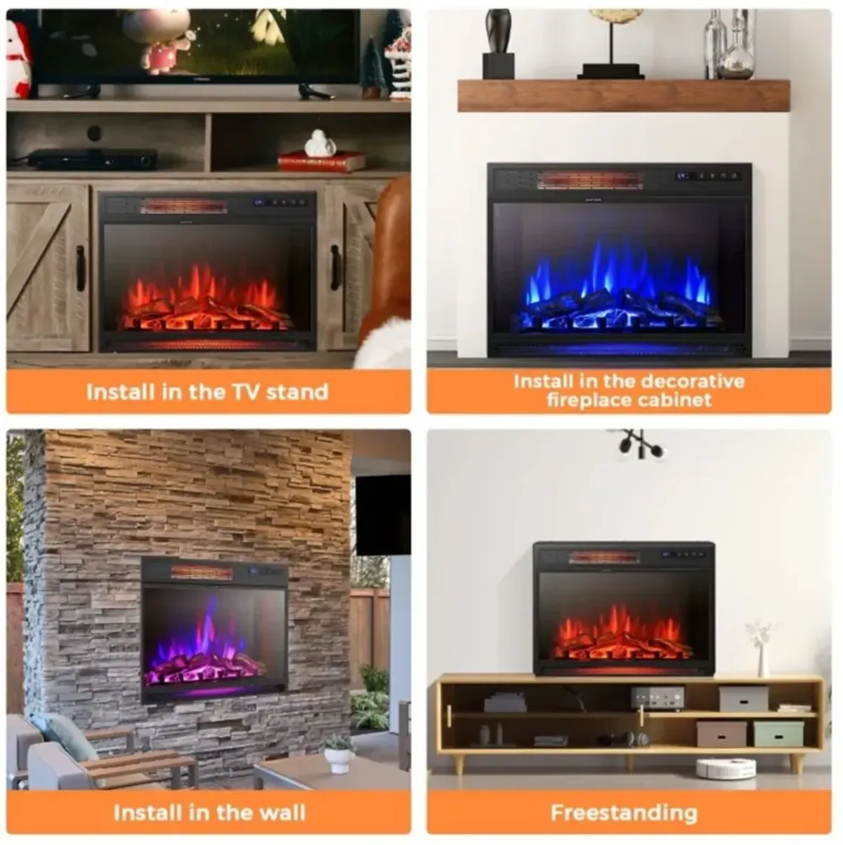 Hivvago 25 inch 3 Flame Colors Recessed Electric Heater