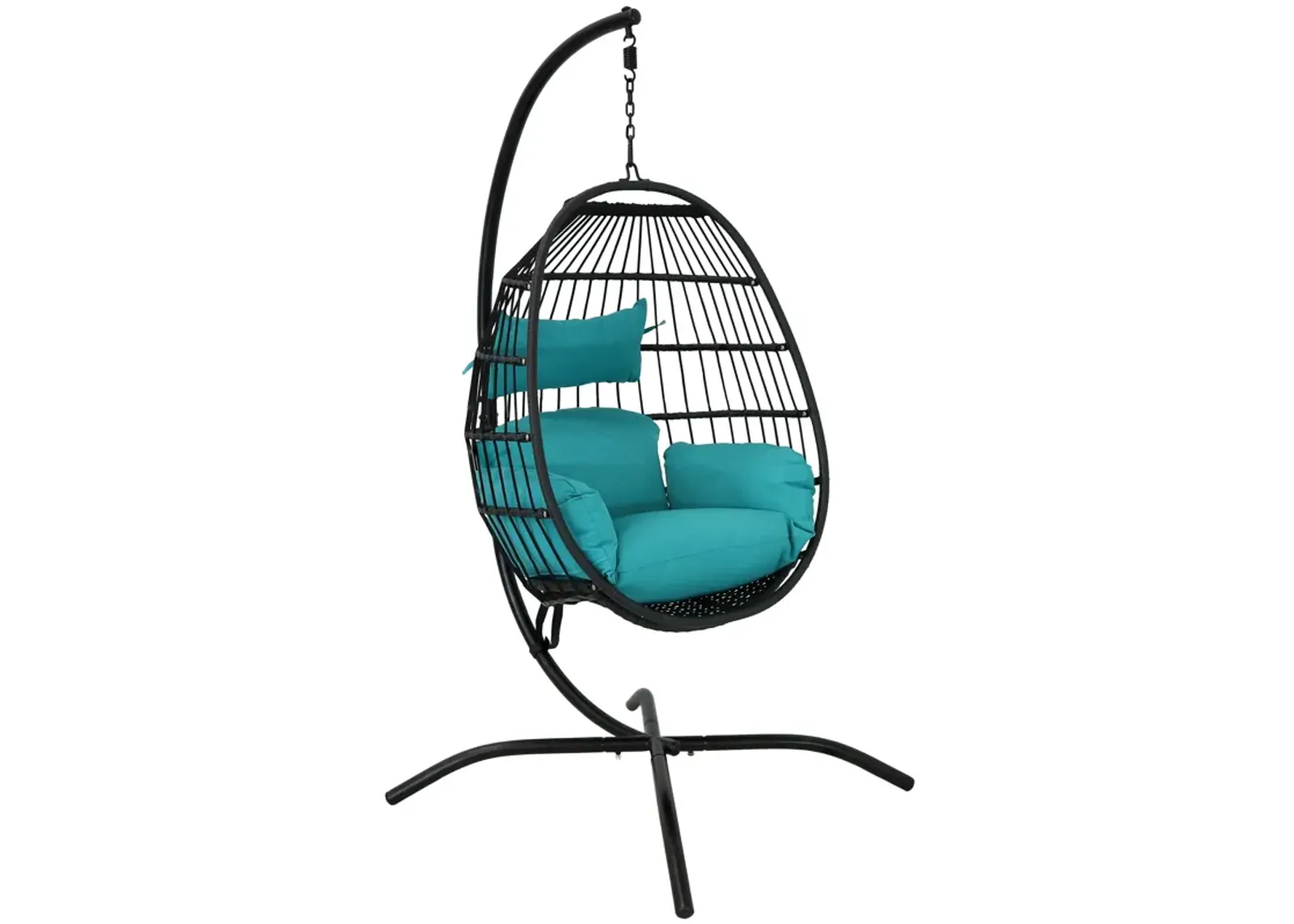 Sunnydaze Resin Wicker Hanging Egg Chair with Steel Stand/Cushion - Teal