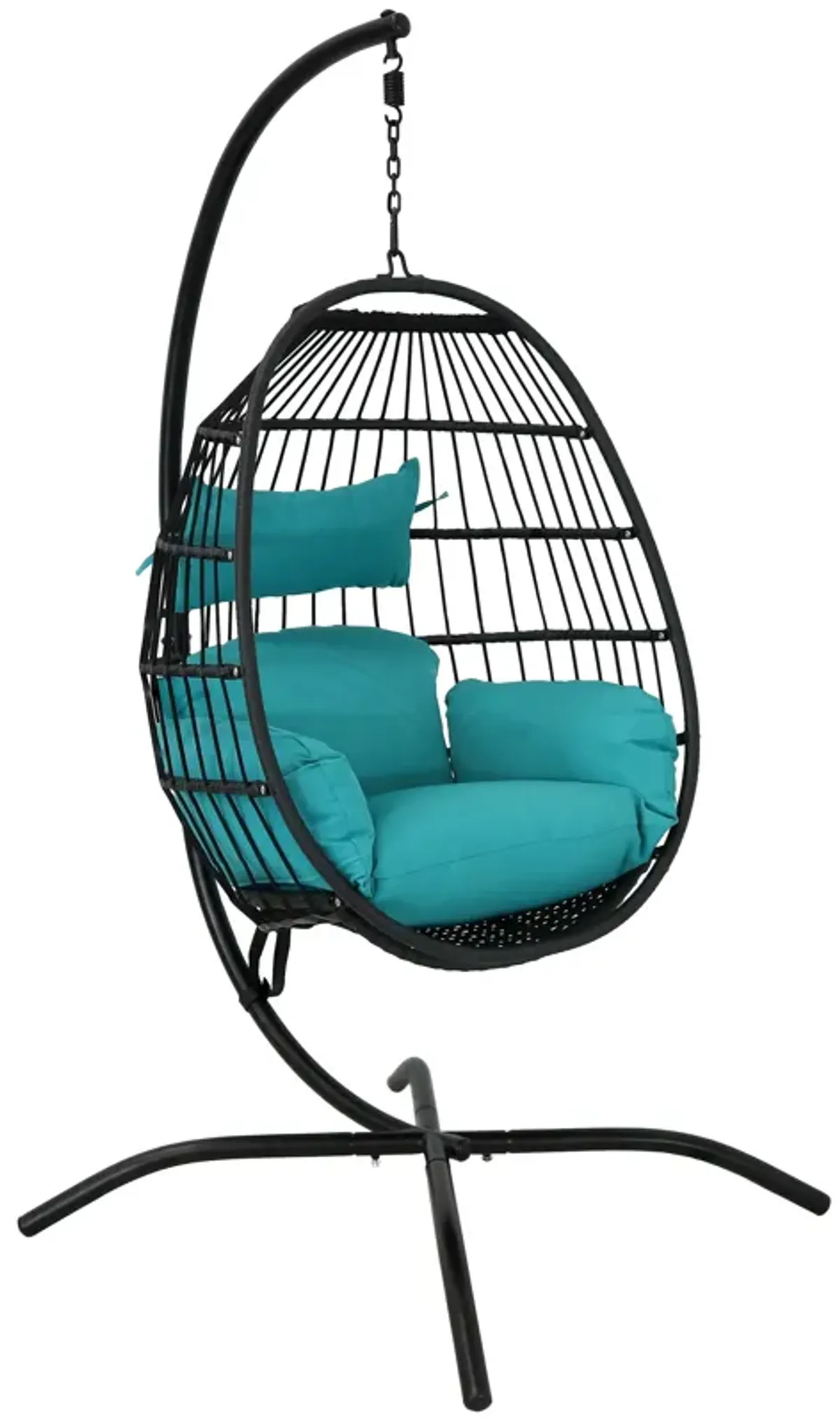 Sunnydaze Resin Wicker Hanging Egg Chair with Steel Stand/Cushion - Teal