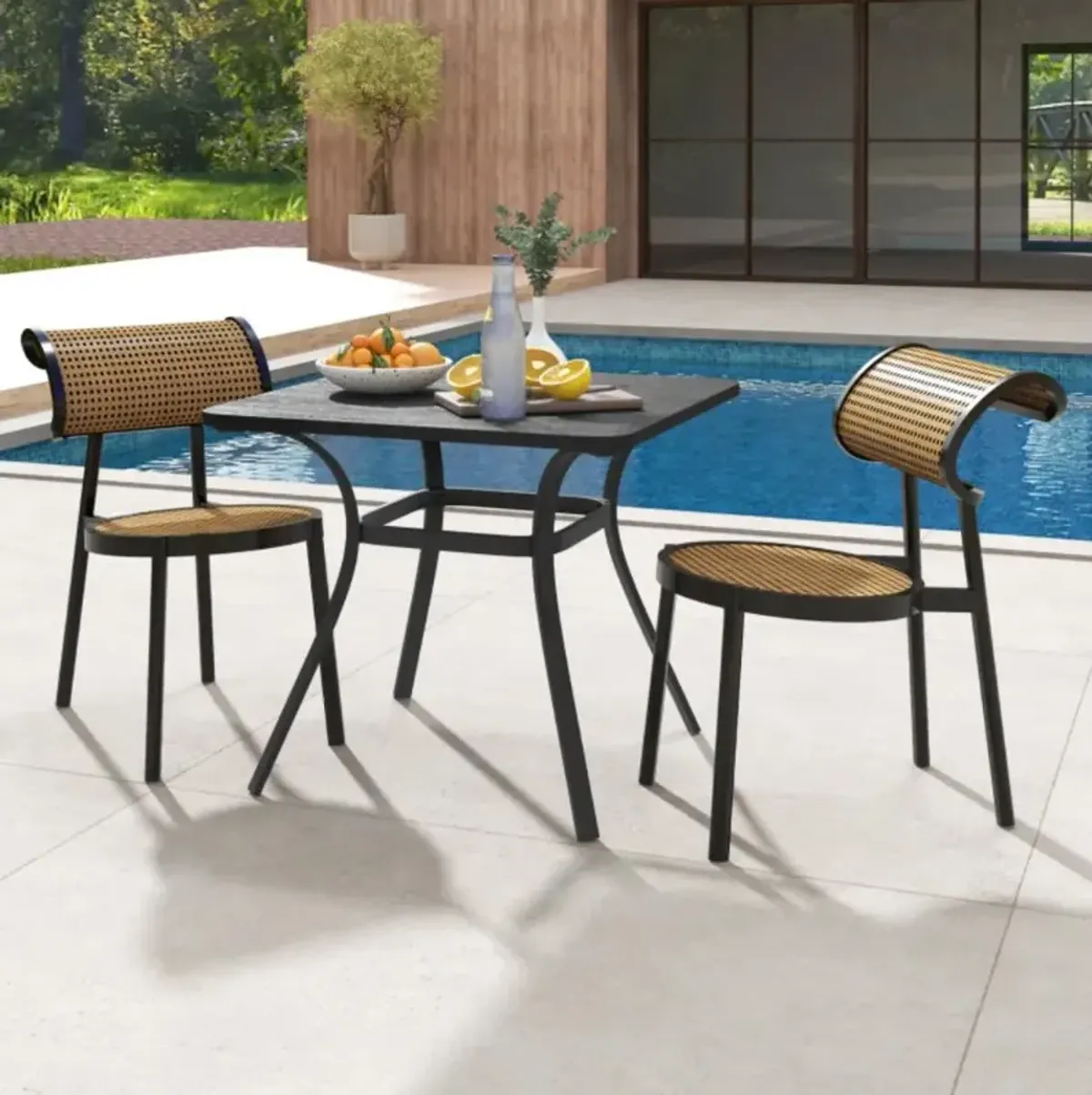 Hivvago 32 Inch Patio Dining Table Metal Square Table for Dining with 4 Curved Legs