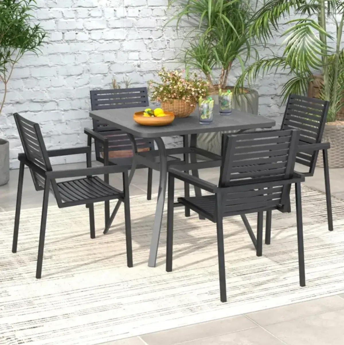 Hivvago 32 Inch Patio Dining Table Metal Square Table for Dining with 4 Curved Legs