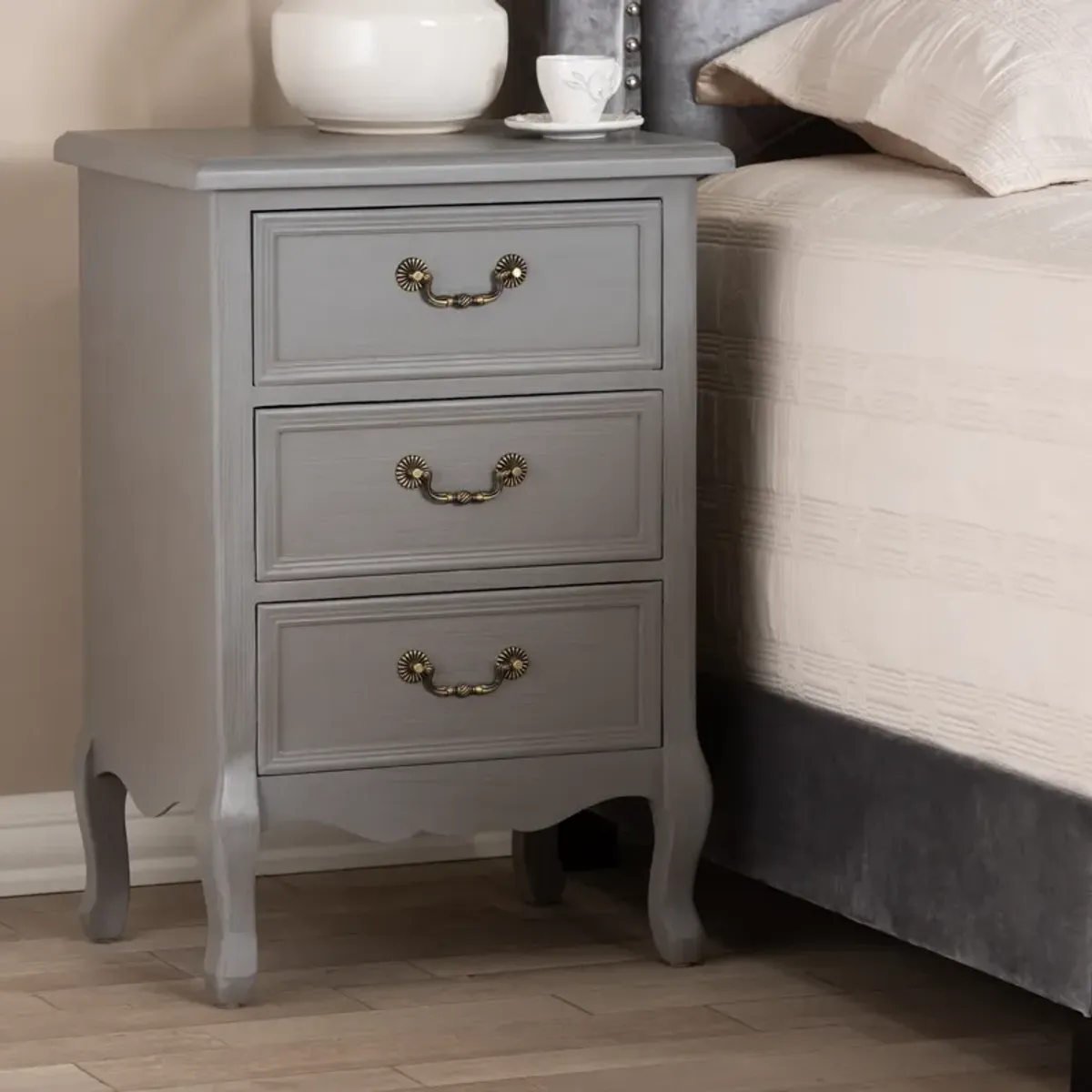 Baxton Studio Capucine Antique French Country Cottage Grey Finished Wood 3-Drawer End Table