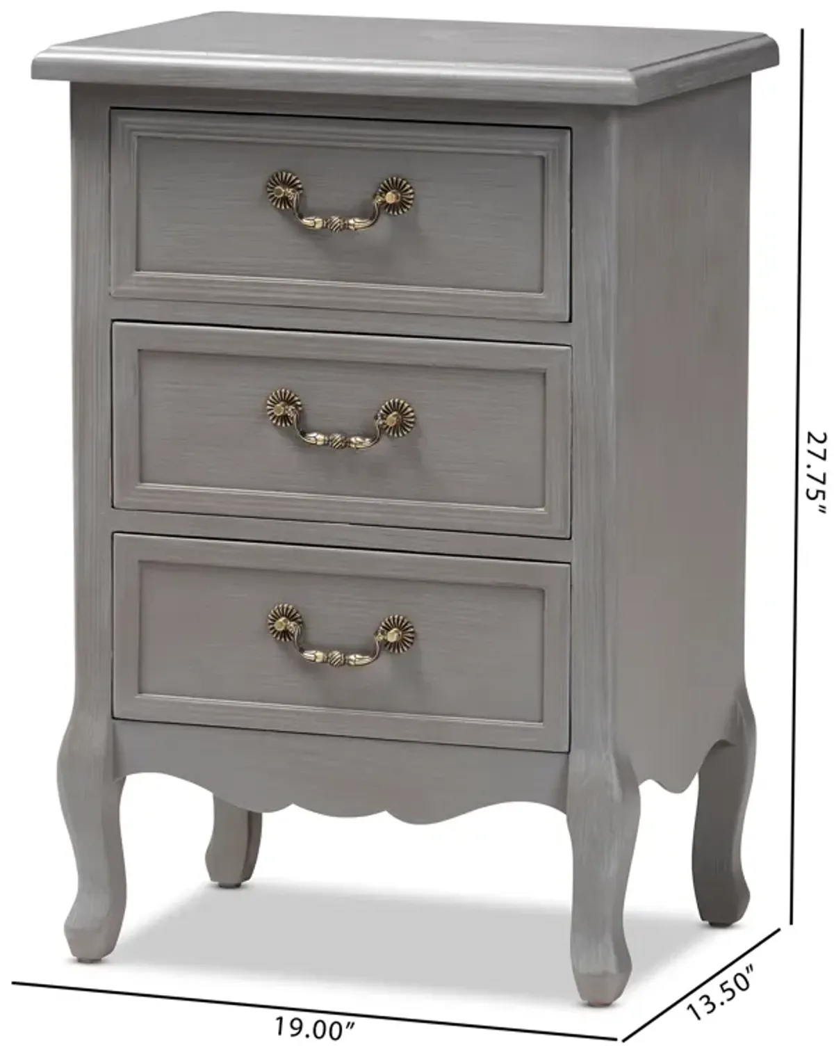 Baxton Studio Capucine Antique French Country Cottage Grey Finished Wood 3-Drawer End Table