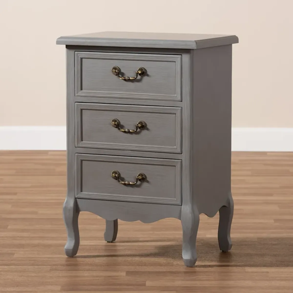 Baxton Studio Capucine Antique French Country Cottage Grey Finished Wood 3-Drawer End Table