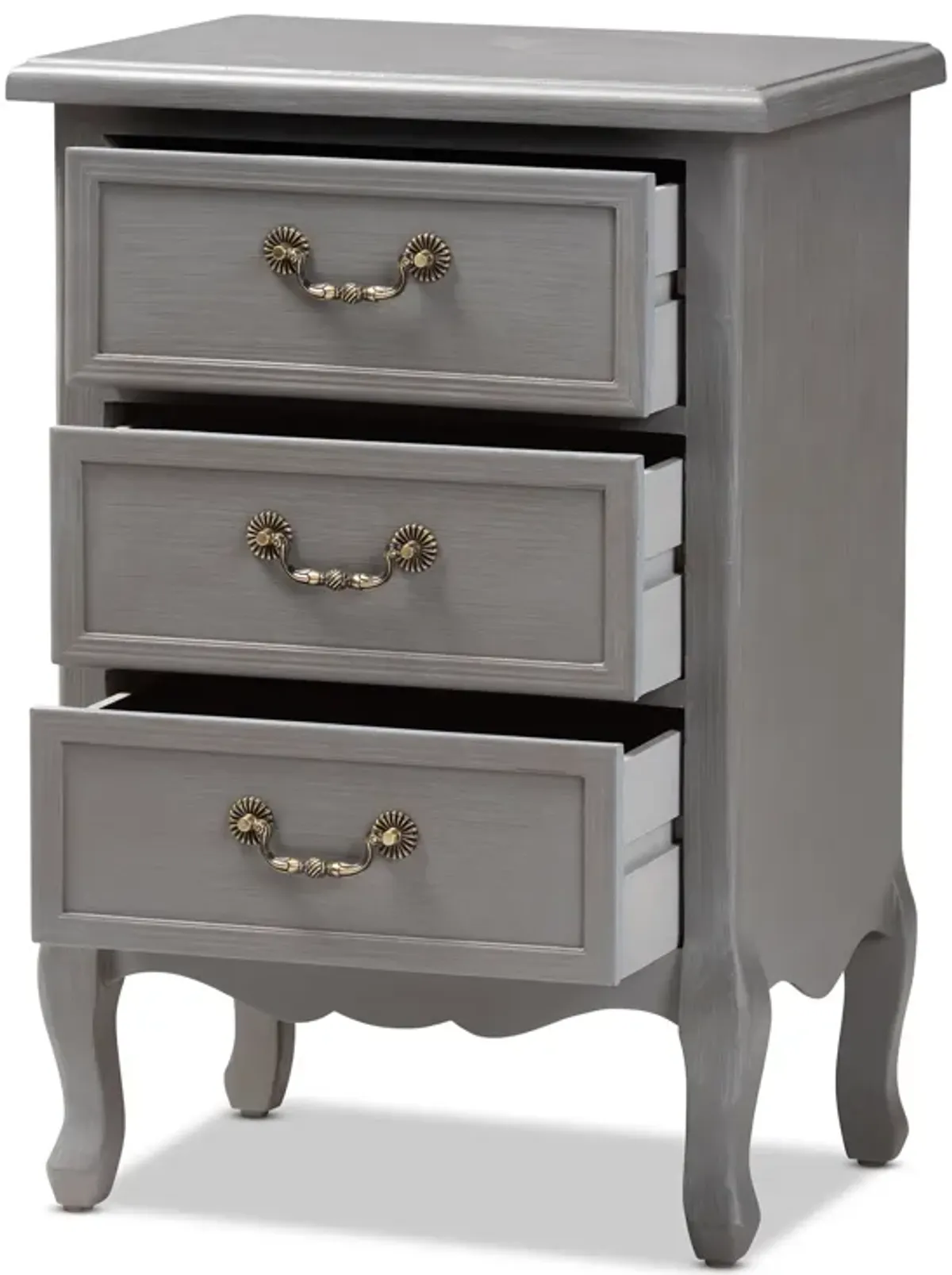 Baxton Studio Capucine Antique French Country Cottage Grey Finished Wood 3-Drawer End Table