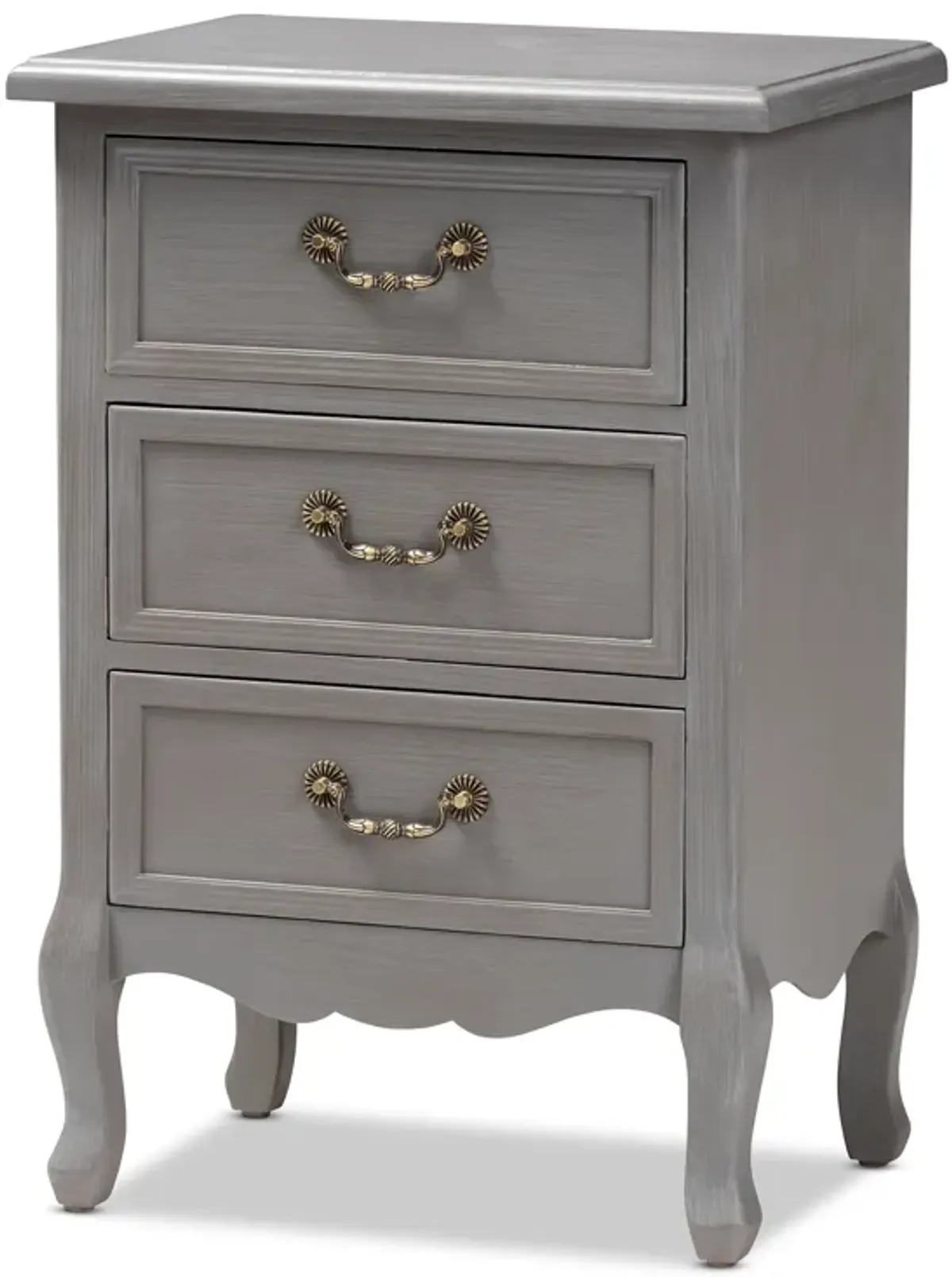 Baxton Studio Capucine Antique French Country Cottage Grey Finished Wood 3-Drawer End Table