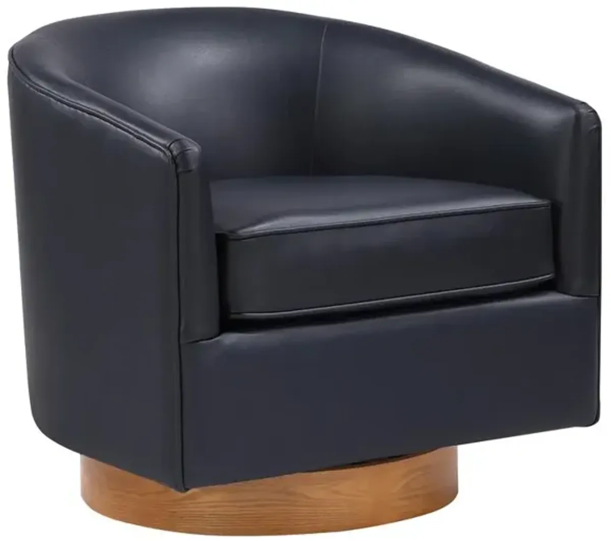 Comfort Pointe Irving Midnight Blue Faux Leather Wood Base Barrel Swivel Chair