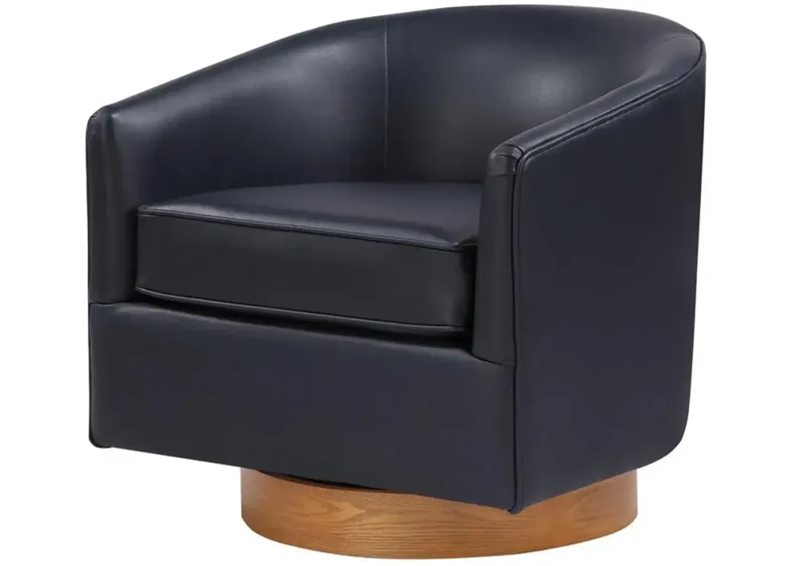 Comfort Pointe Irving Midnight Blue Faux Leather Wood Base Barrel Swivel Chair