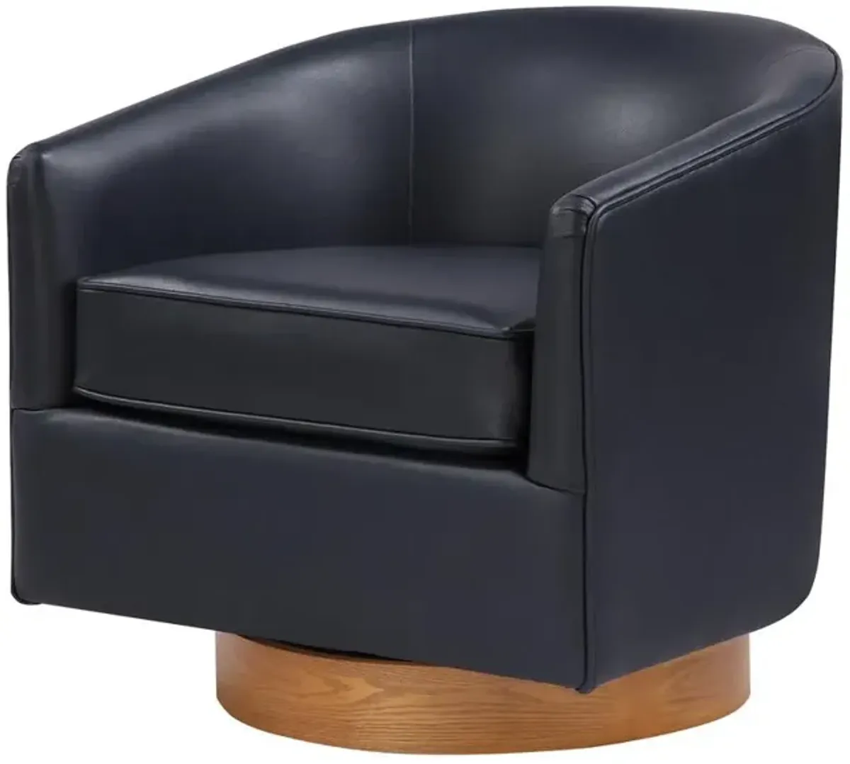 Comfort Pointe Irving Midnight Blue Faux Leather Wood Base Barrel Swivel Chair