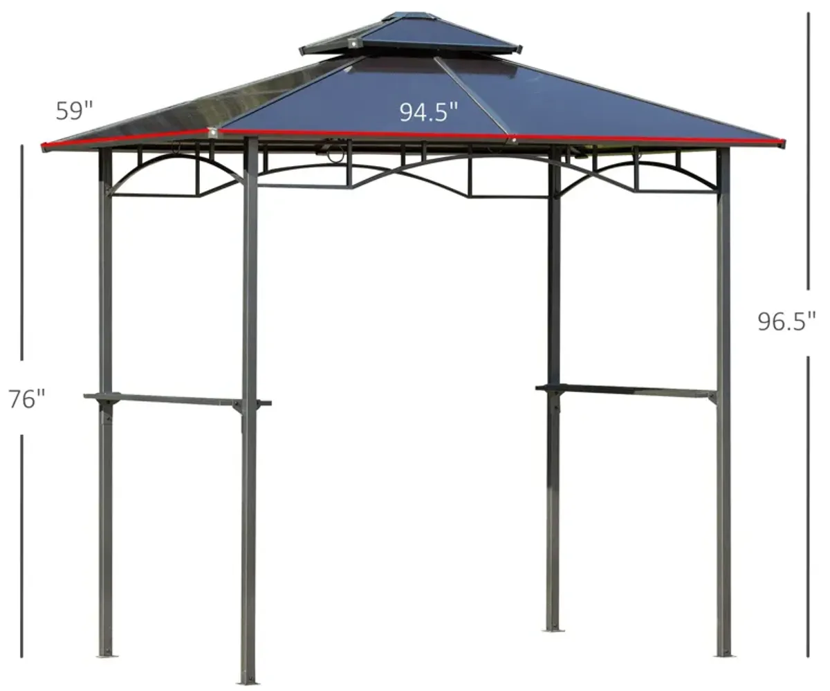 Brown BBQ Shelter: 8'x5' Gazebo with Side Shelves and PC Roof