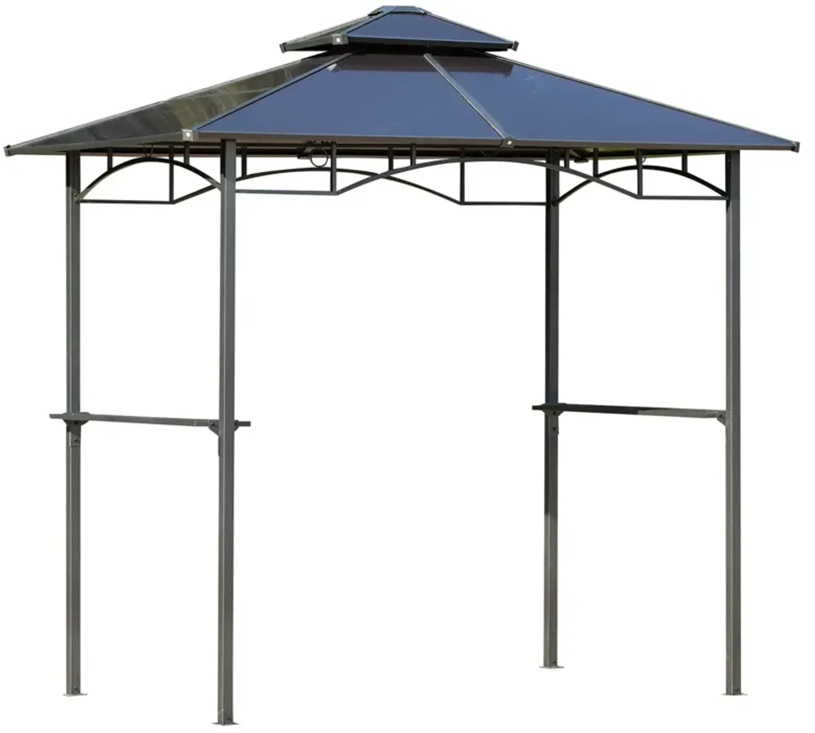 Brown BBQ Shelter: 8'x5' Gazebo with Side Shelves and PC Roof