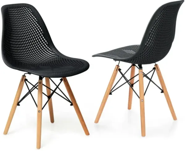Hivvago 2 Pcs Modern Plastic Hollow Chair Set with Wood Leg