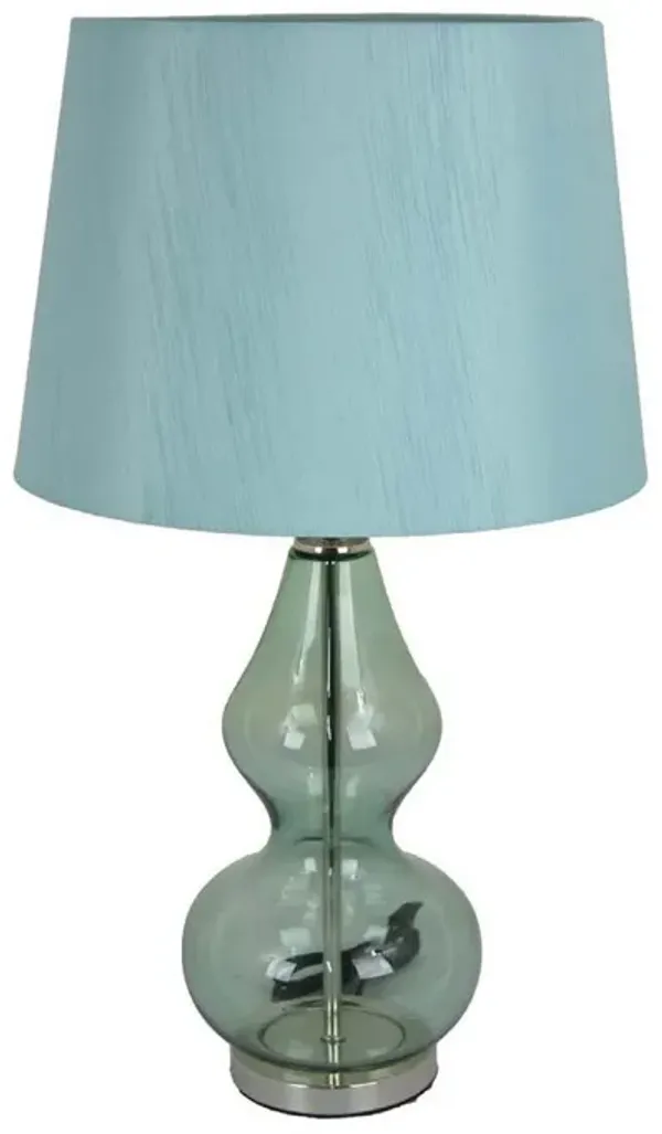 Muna 27 Inch Table Lamp, Cone Shade, Dome Shape Glass Body, Blue Finish - Benzara