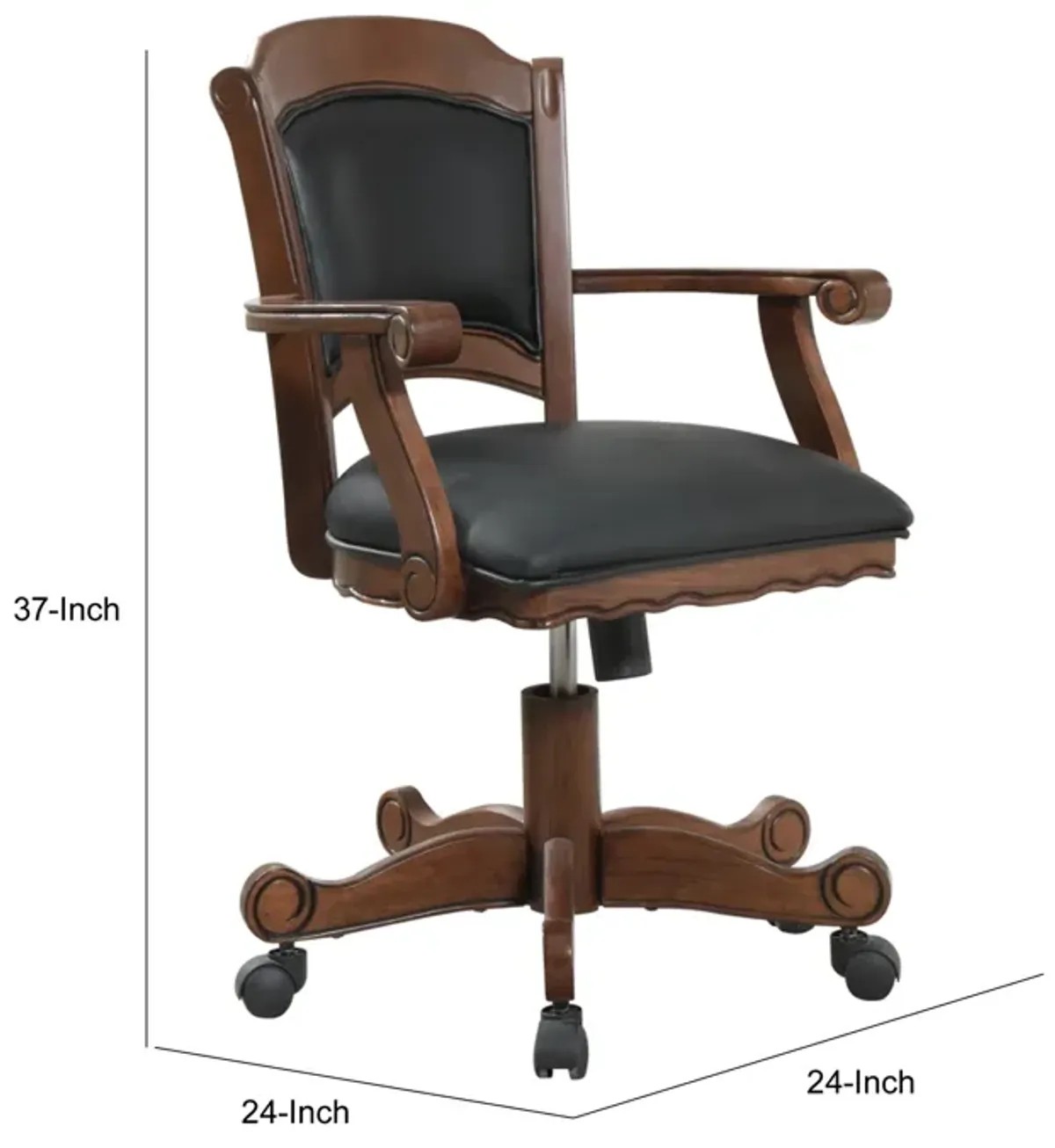 Snug Arm Game Chair with Casters and Fabric Seat and Back, Brown - Benzara