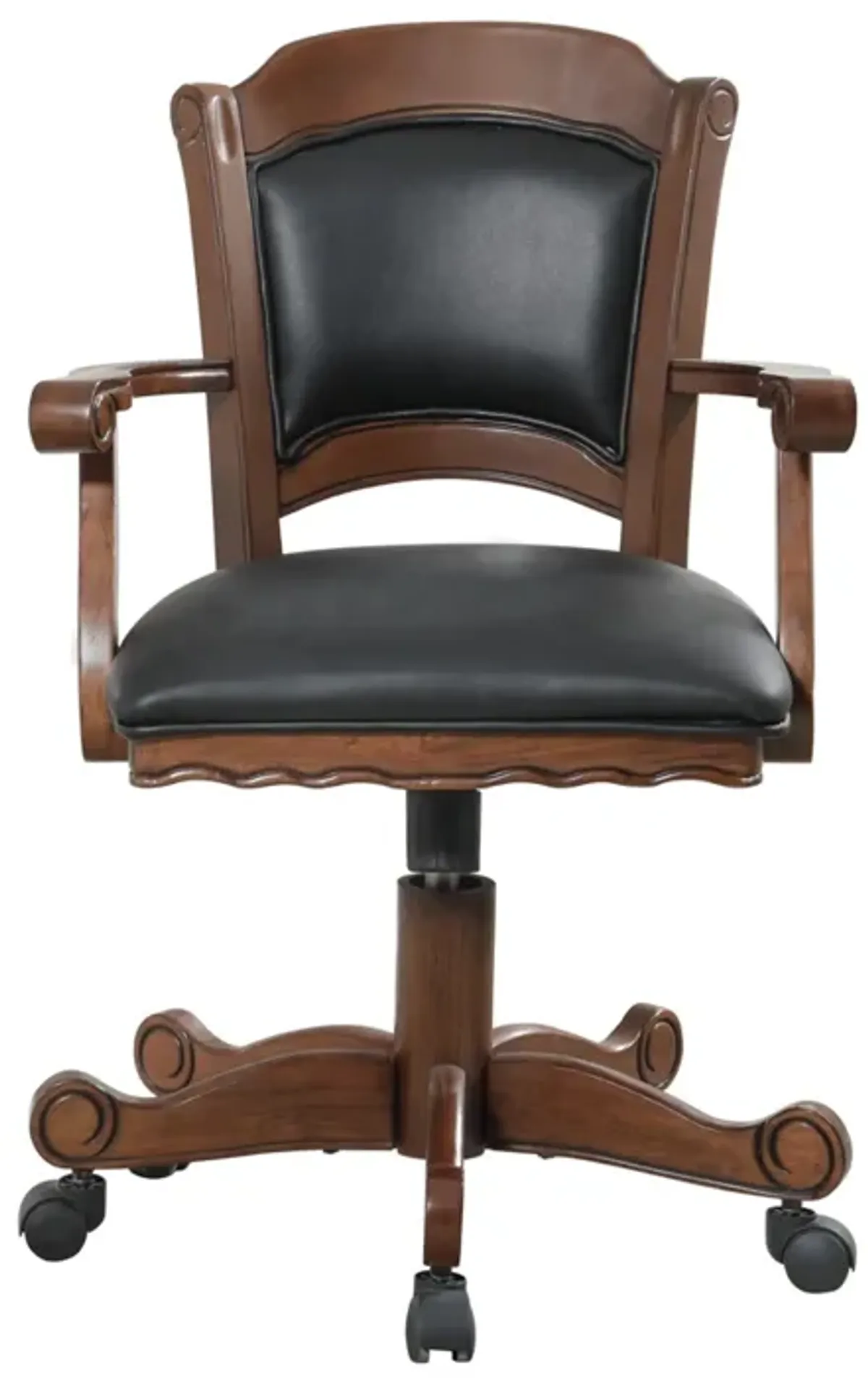 Snug Arm Game Chair with Casters and Fabric Seat and Back, Brown - Benzara