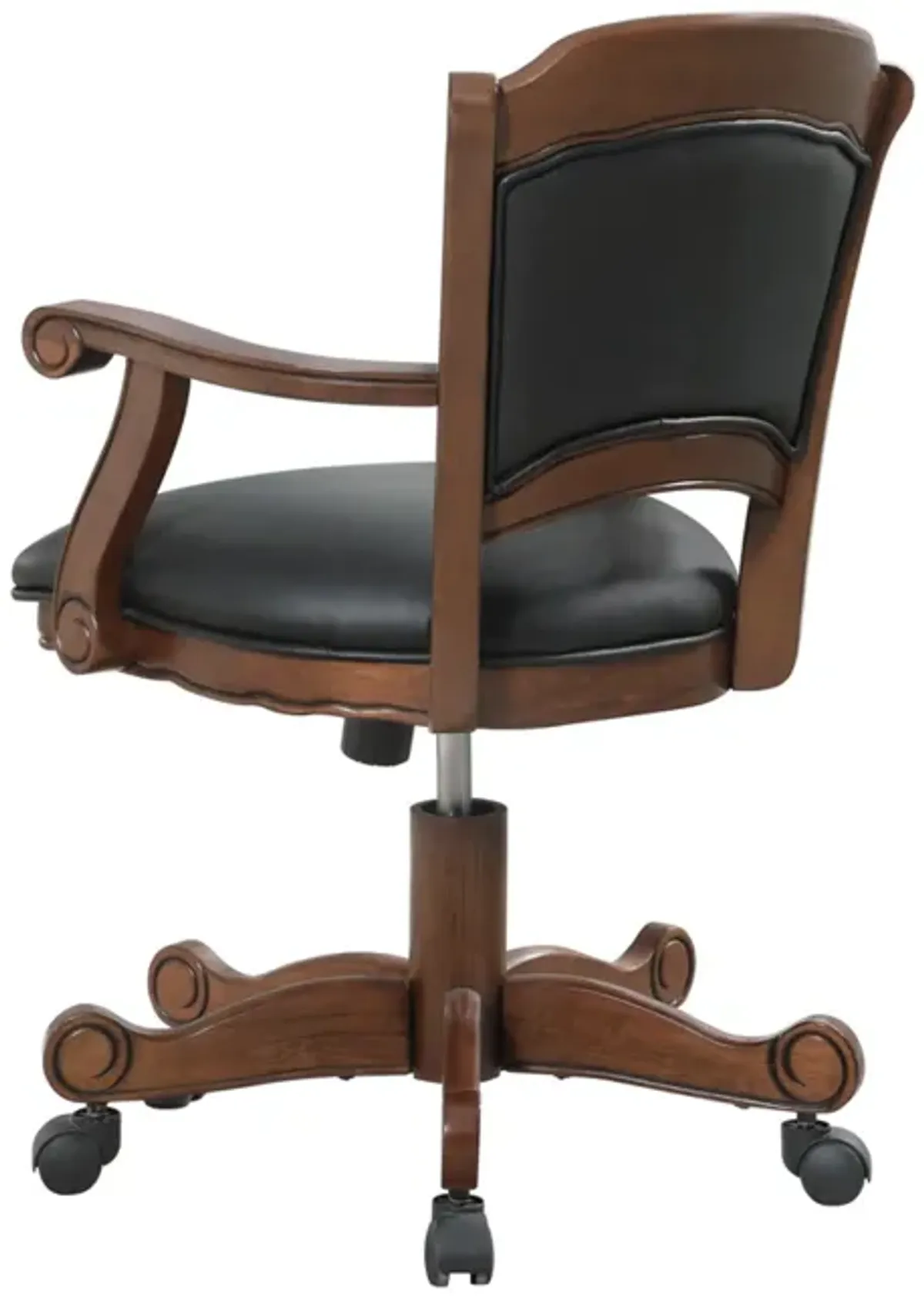 Snug Arm Game Chair with Casters and Fabric Seat and Back, Brown - Benzara