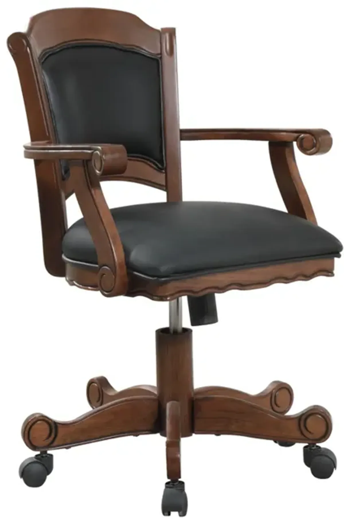 Snug Arm Game Chair with Casters and Fabric Seat and Back, Brown - Benzara