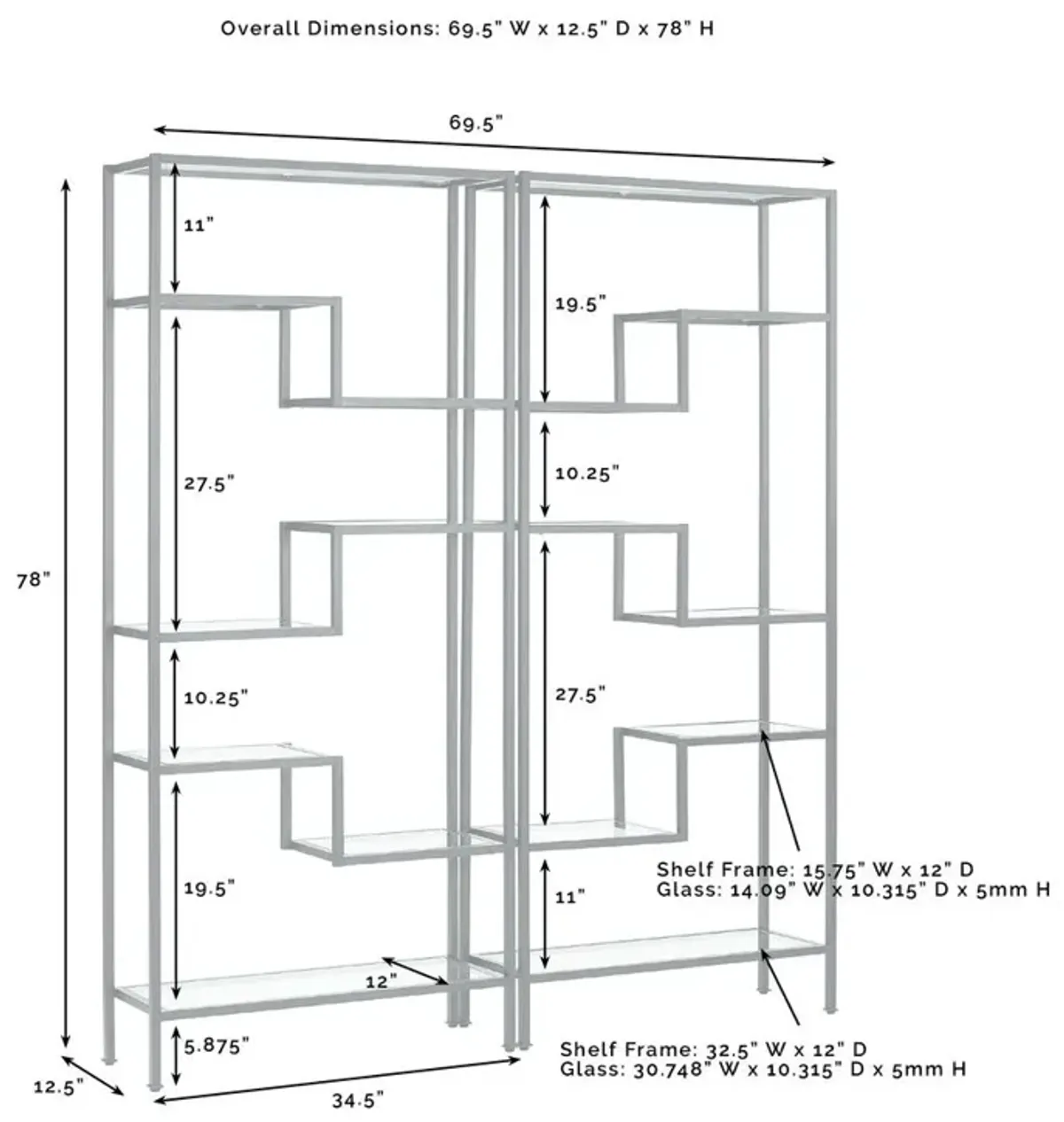 Sloane 2Pc Etagere Set Gold - 2 Etageres