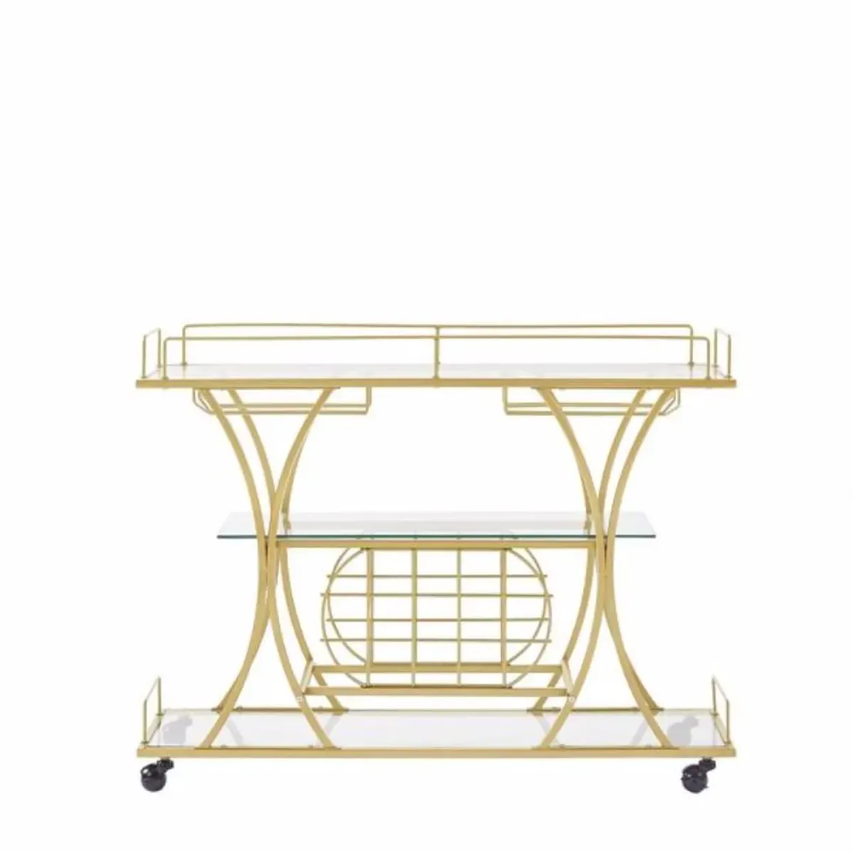 Electroplated Bar Cart Stylish Serving Trolley with Wine Rack & Glass Holder