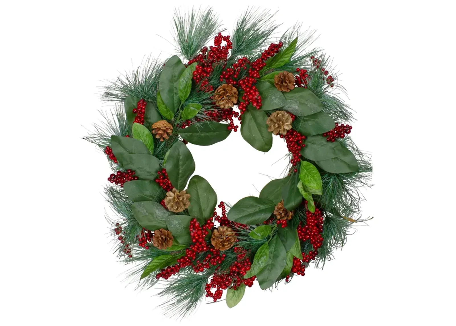 Leaves  Berry and Pine Needle Artificial Christmas Wreath - 24-Inch  Unlit