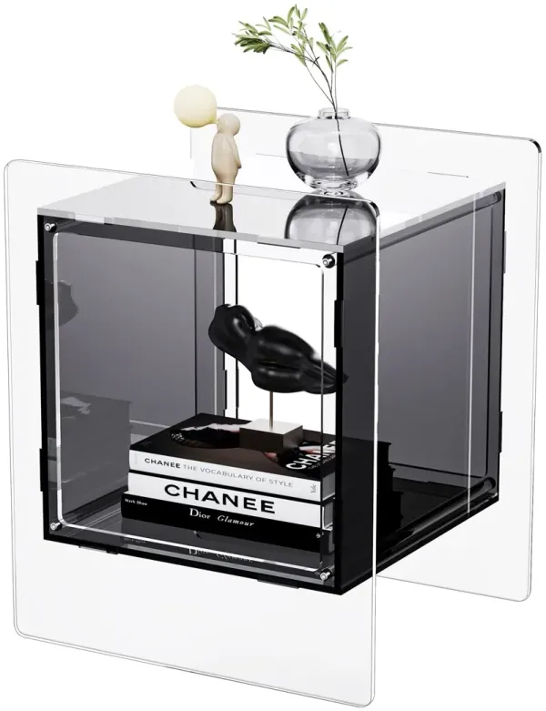 solaround Acrylic Nightstand Colorful Bedside Table with Open Storage Shelf,Clear Side Table for Living Room (1, Black)